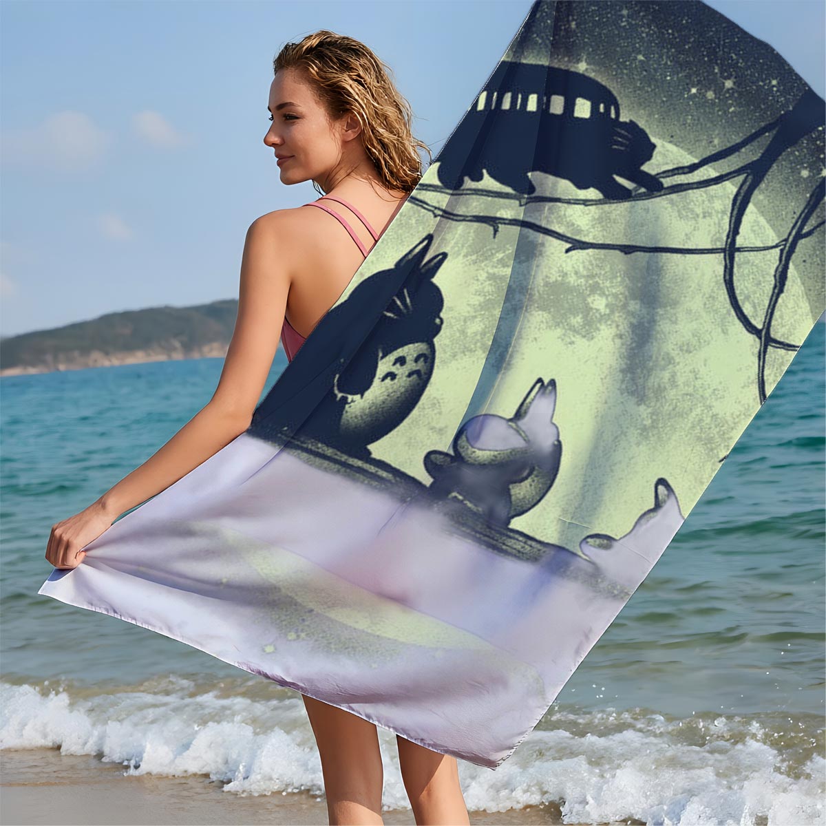 Totoro and Friends Under the Moonlight - Beach towels