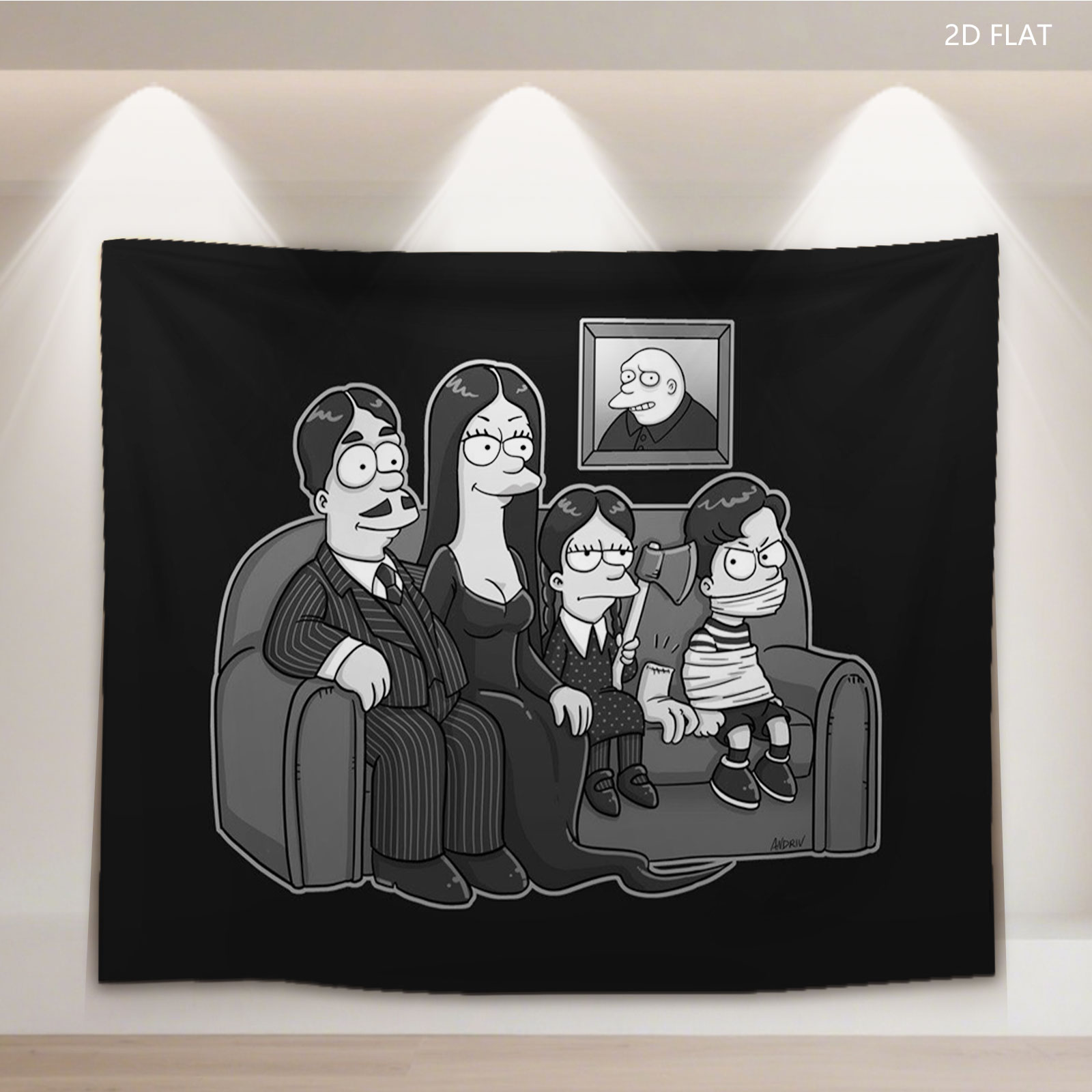 The Addams Family on Couch with Portrait of Gomez - Tapestry