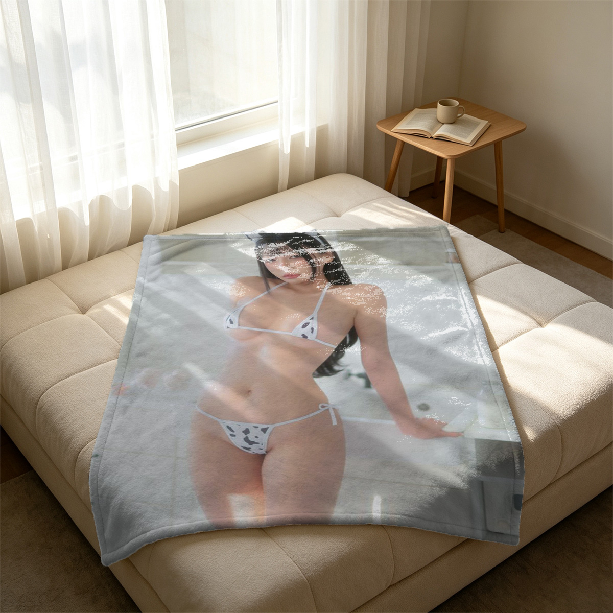 White Lingerie Bride on Couch - Blanket