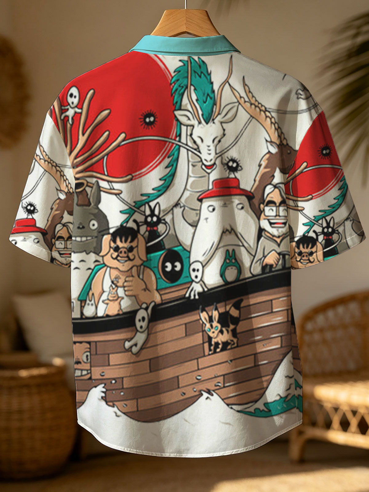 Studio Ghibli Characters Sail in a Wooden Boat with Mythical Creatures and Icons -  Shirt