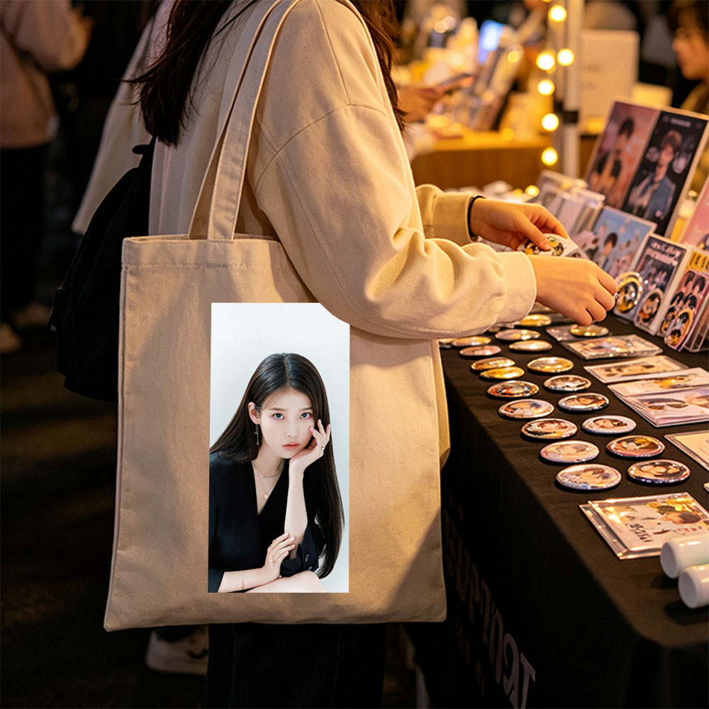 IU in a Minimalist Portrait with Elegant Black Attire and Delicate Jewelry - Canvas tote bags