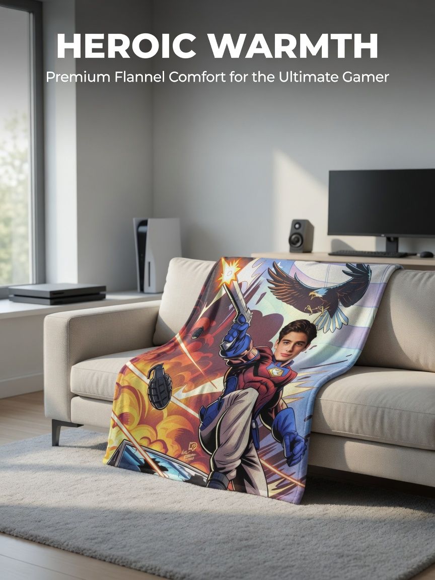 Custom Face Superhero Flannel Blanket, Personalized Photo Comic Book Throw for Sofa Bed, Cozy Gift for Family Friends