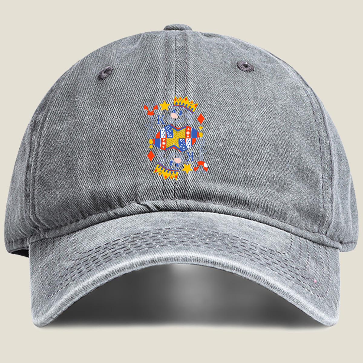 King of Diamonds Playing Card Character - Washed Denim - Baseball Cap