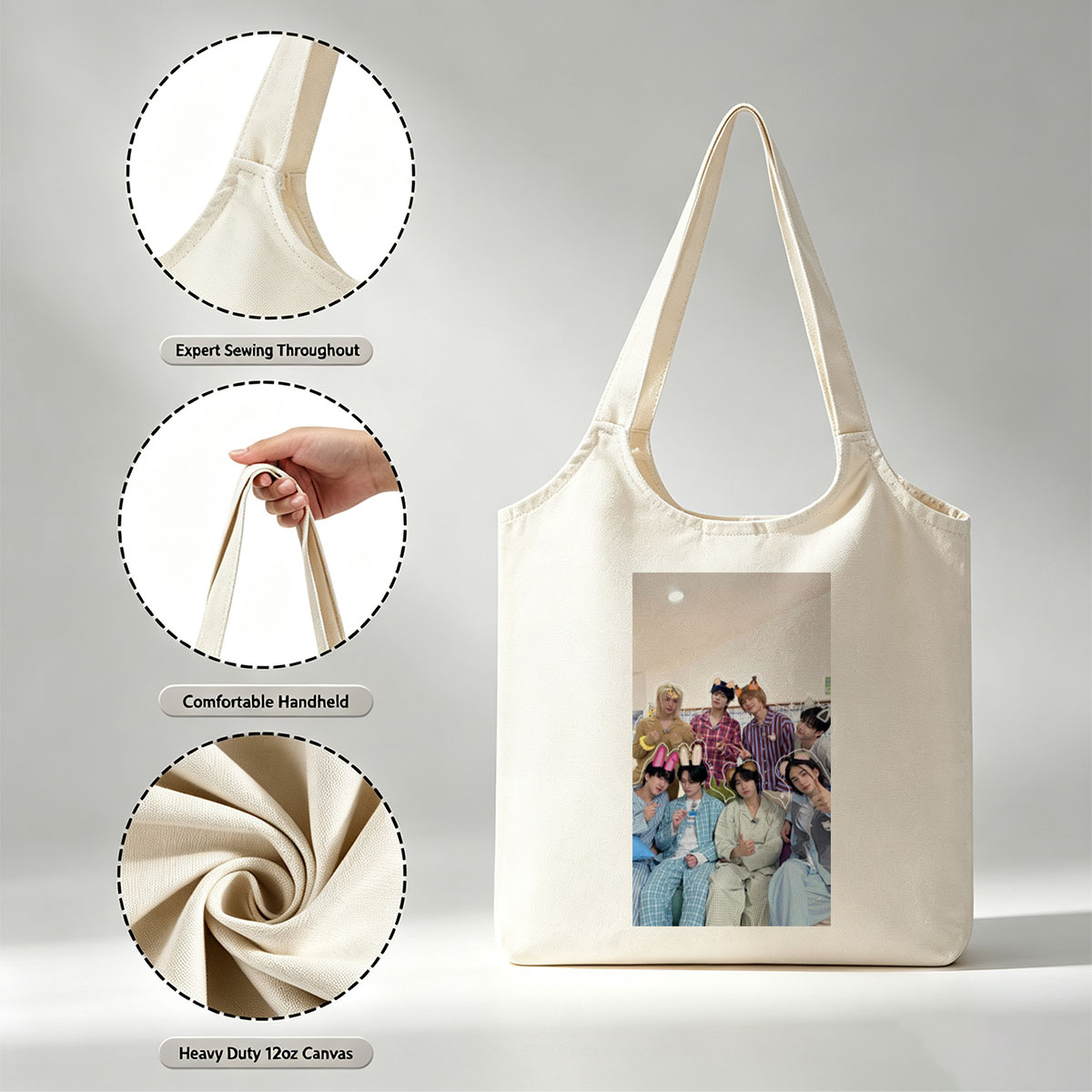 SEVENTEEN in Pajamas with Fun Animal Ears and Props in a Cozy Room Setting - Canvas shoulder bags/