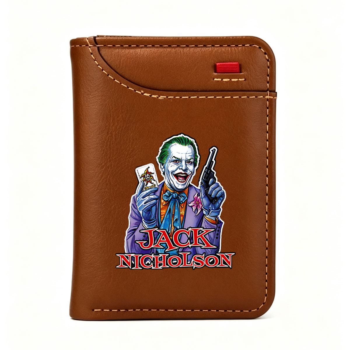 Jack Nicholson as The Joker: Iconic Villain with Card and Gun - Vertical Style Wallet
