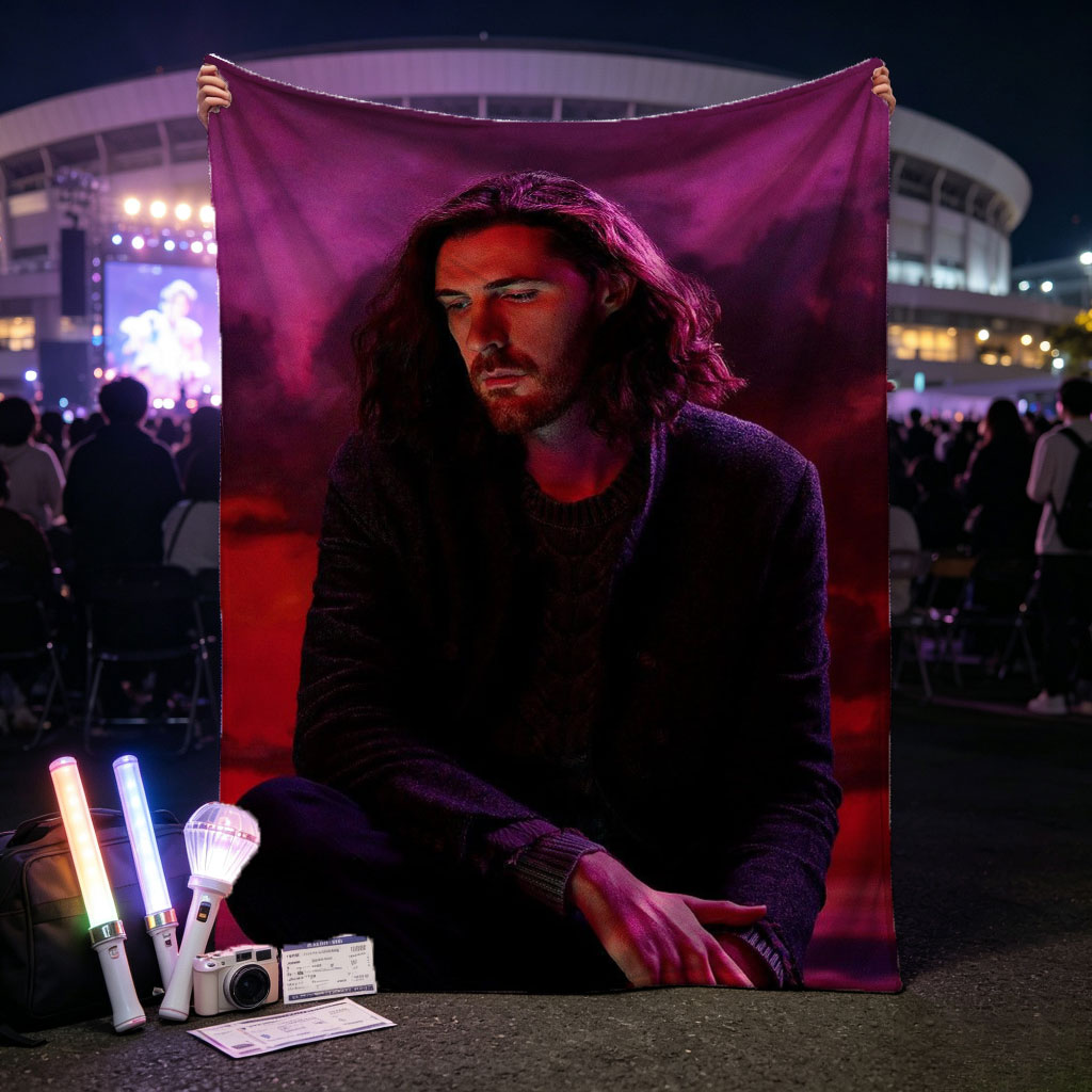 Hozier Sitting in a Dramatic Purple and Red Sky Scene - Blankets