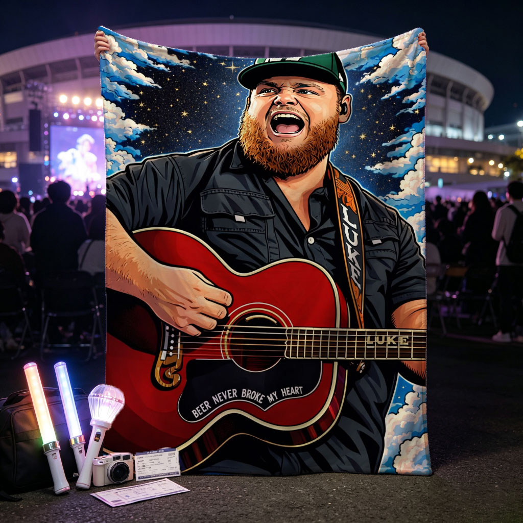 Luke Combs Singing with Acoustic Guitar Under Starry Sky - Blankets