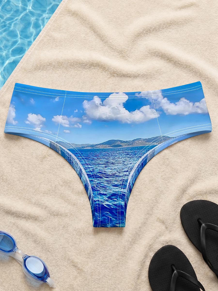 Azure Sea Under Blue Sky with White Clouds -  Men's swim trunks