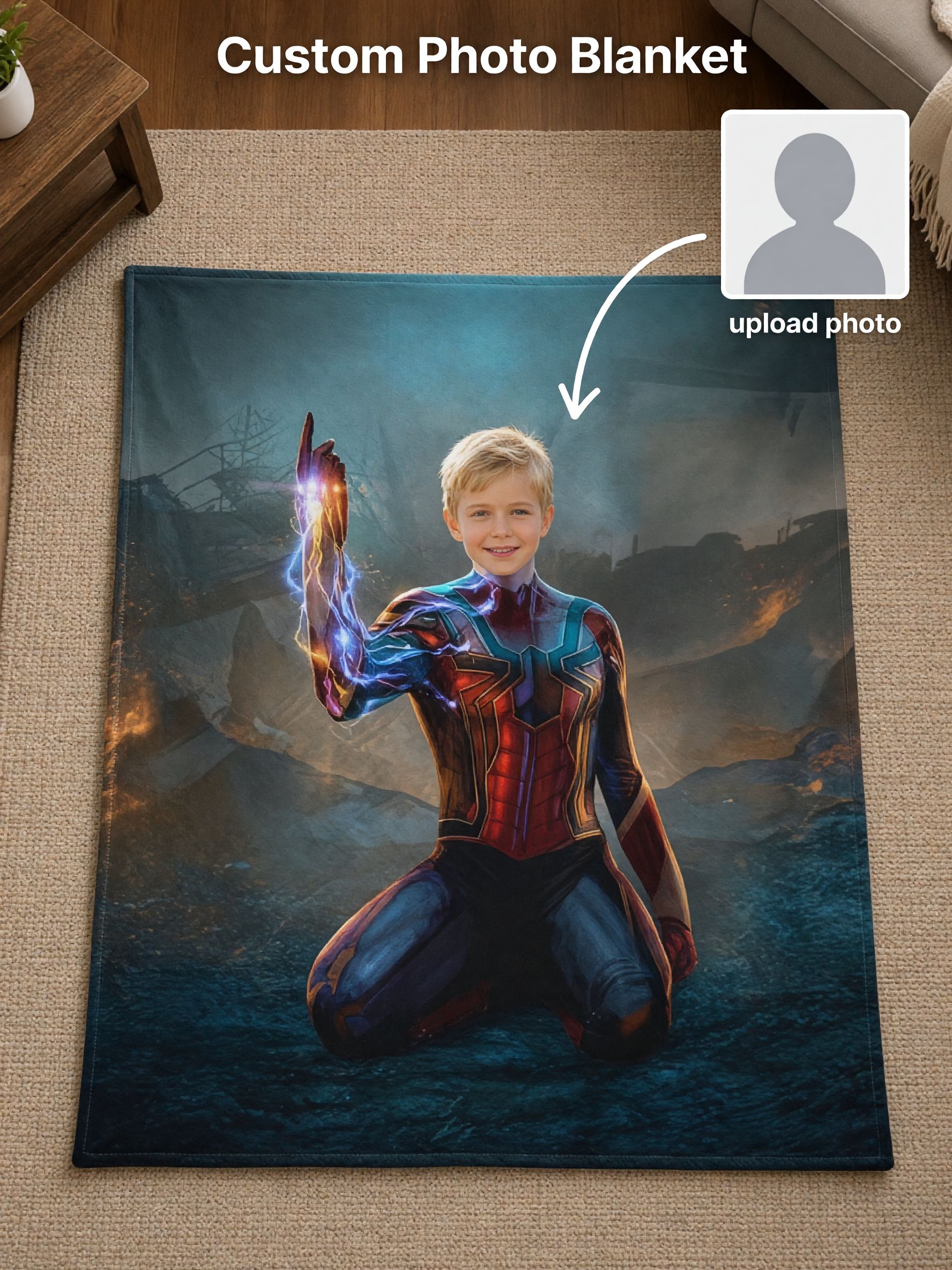Custom Face Superhero Photo Blanket Ultra Soft Anti Pilling Flannel Throw Ideal Personalized Gift for Kids and Family