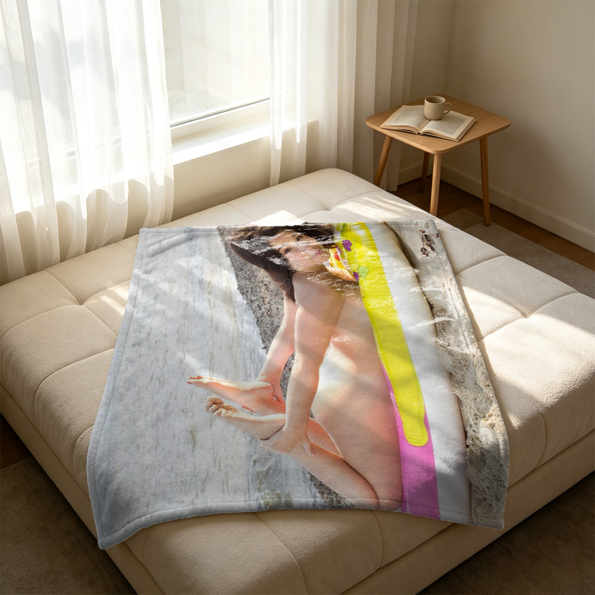 Chinese Beauty in Black Sheer Qipao and Stockings - Blanket