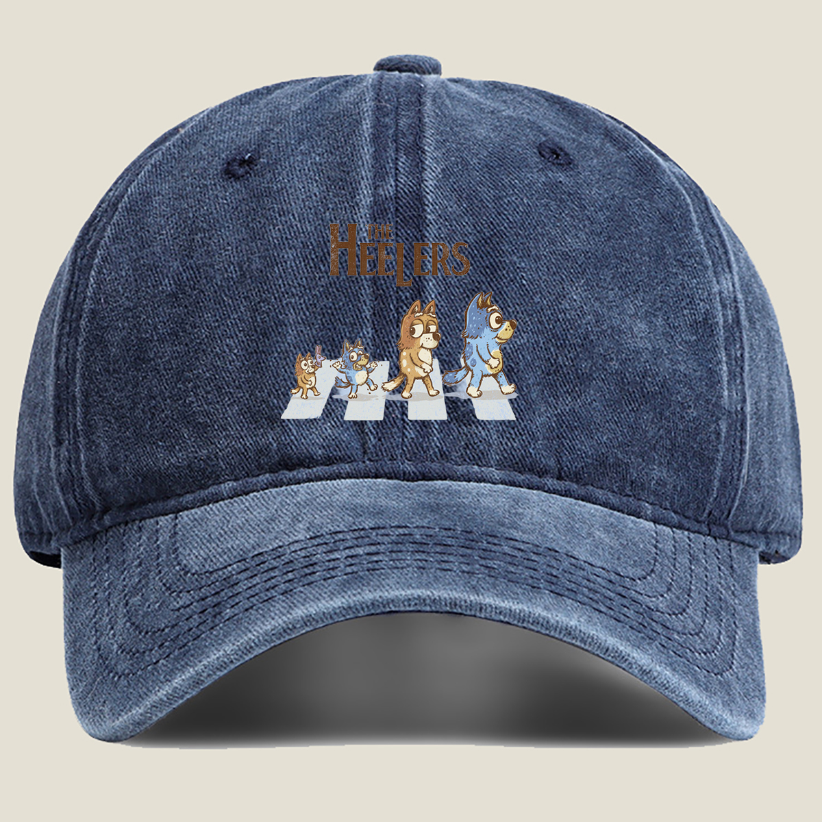The Heelers: Bluey, Bingo, Bandit, and Mum Dog - Washed Denim - Baseball Cap