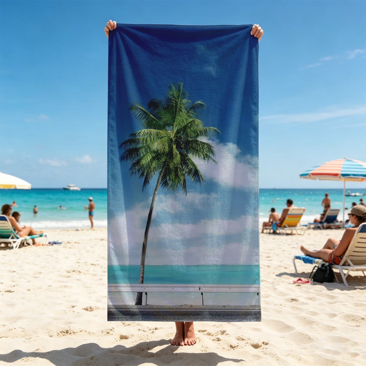 Solo Palm Tree by the Ocean Road - Beach towels