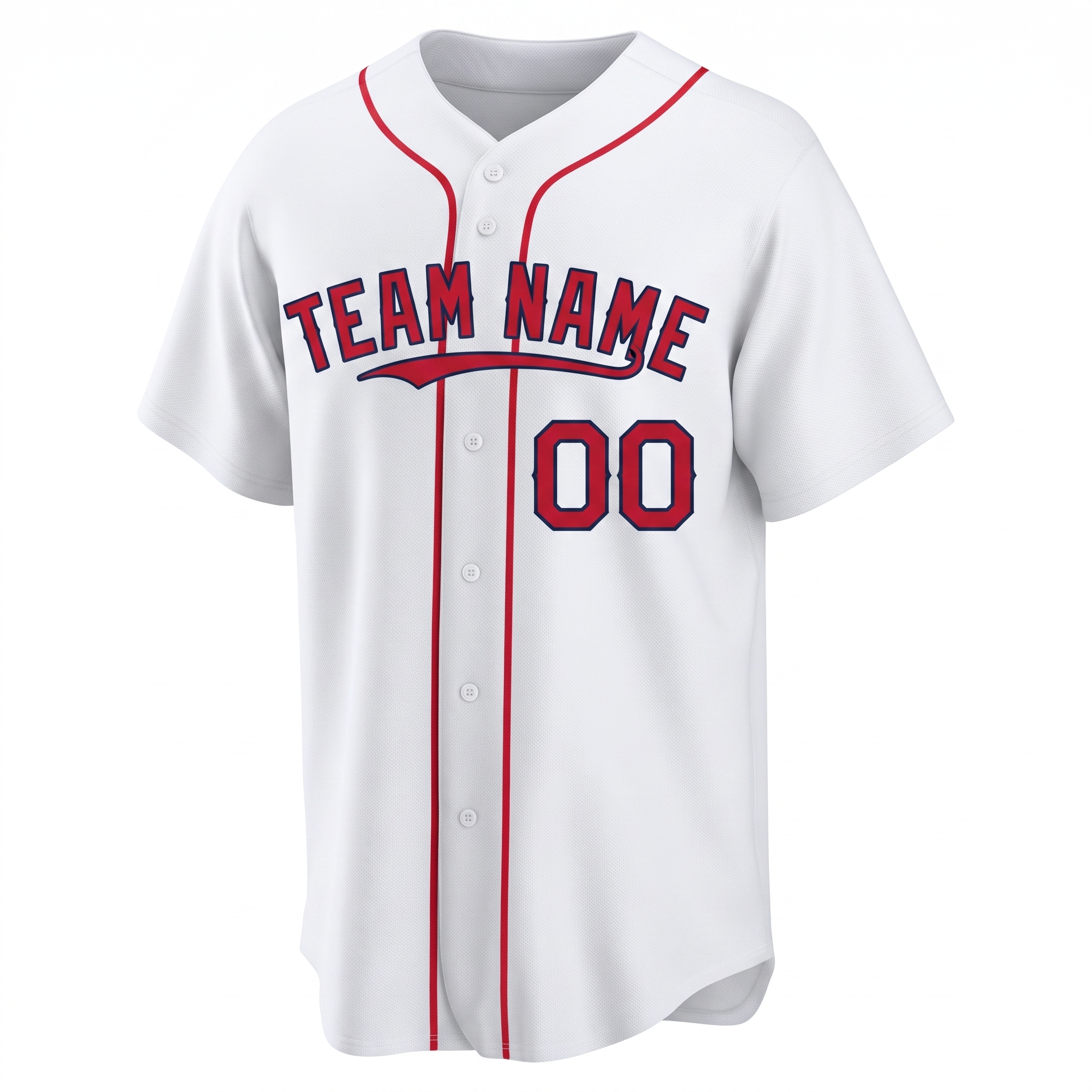 Custom Printed Boston City Style Baseball Jersey White Full Button Red Piping For Men And Youth