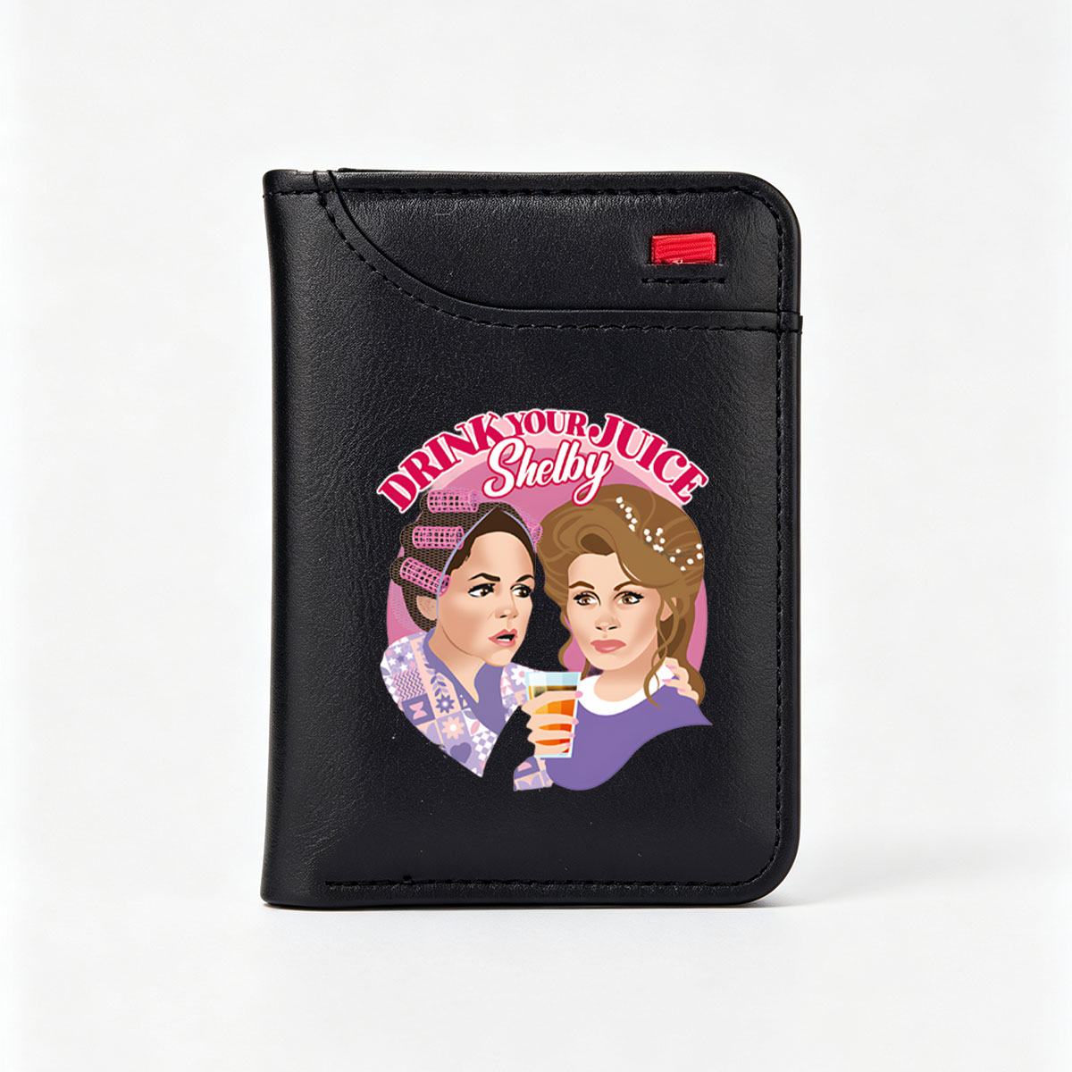 Drink Your Juice Shelby: Two Women with Hair Rolls and a Glass of Juice - Vertical Style Wallet