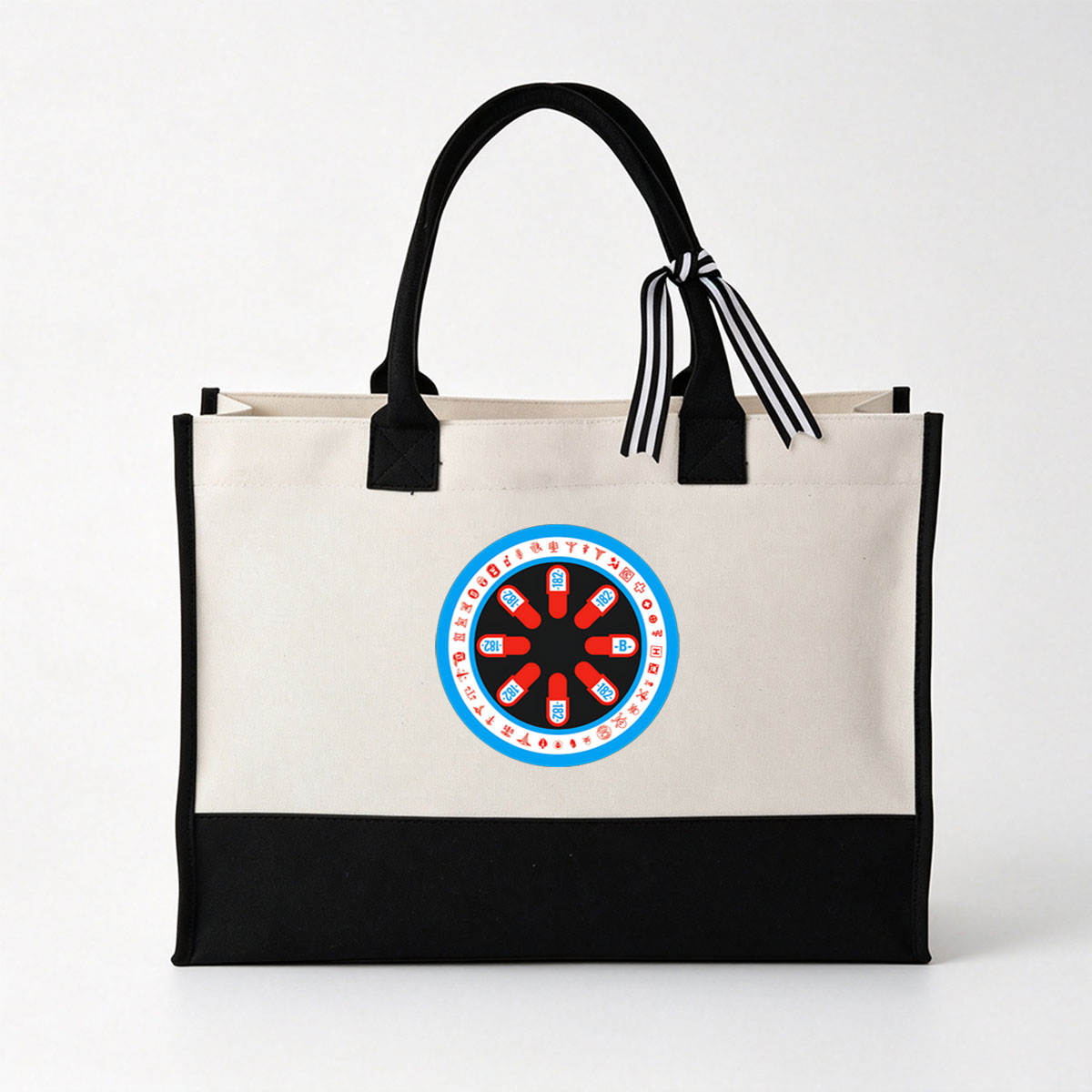 Red Pill -182- with Symbols and Icons Around a Circular Design - Canvas patchwork gift tote bag