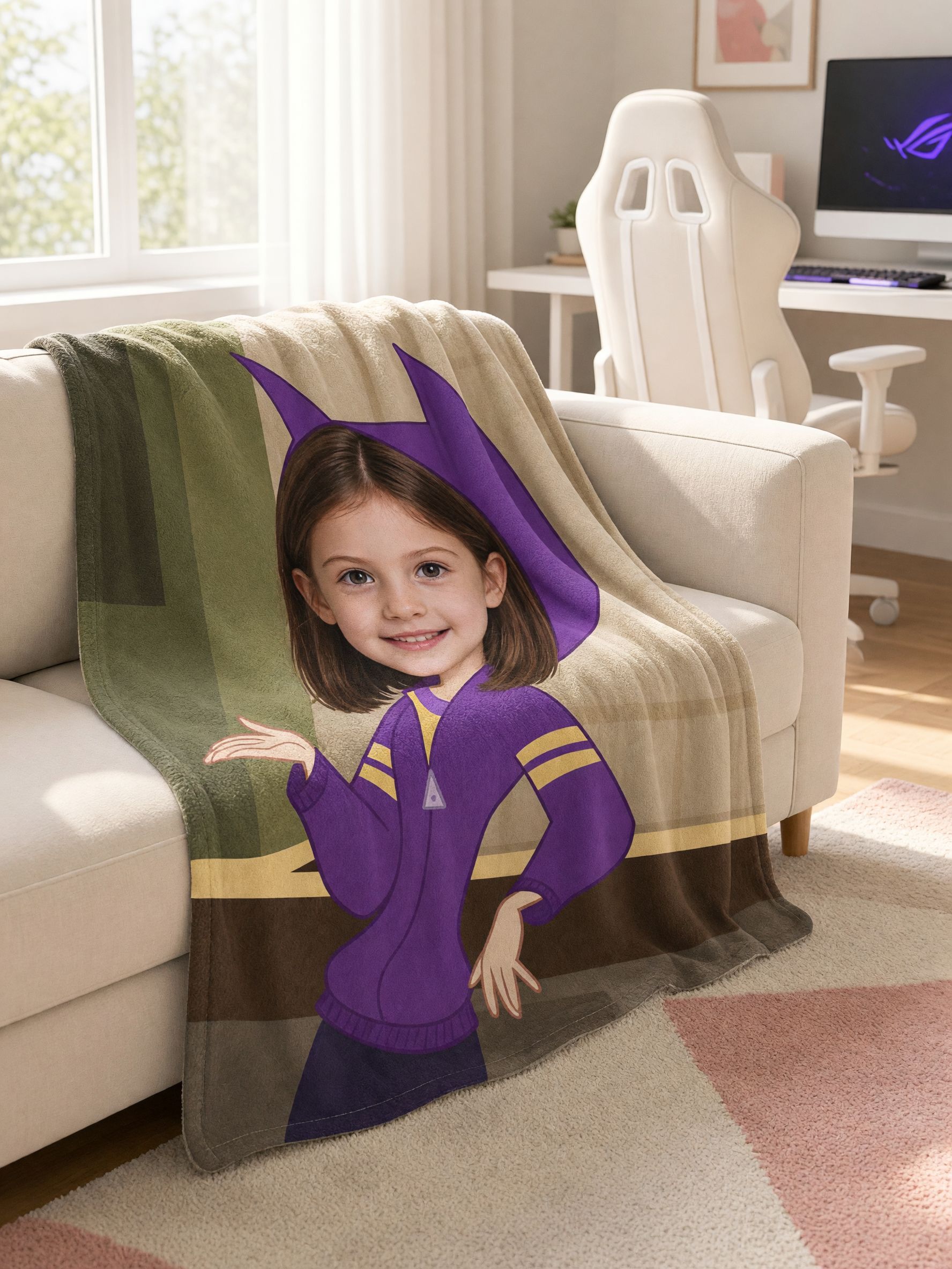 Custom Face Blanket Personalized Cartoon Character Flannel Throw, Soft Cozy Fleece Keepsake for Couch Sofa Gift