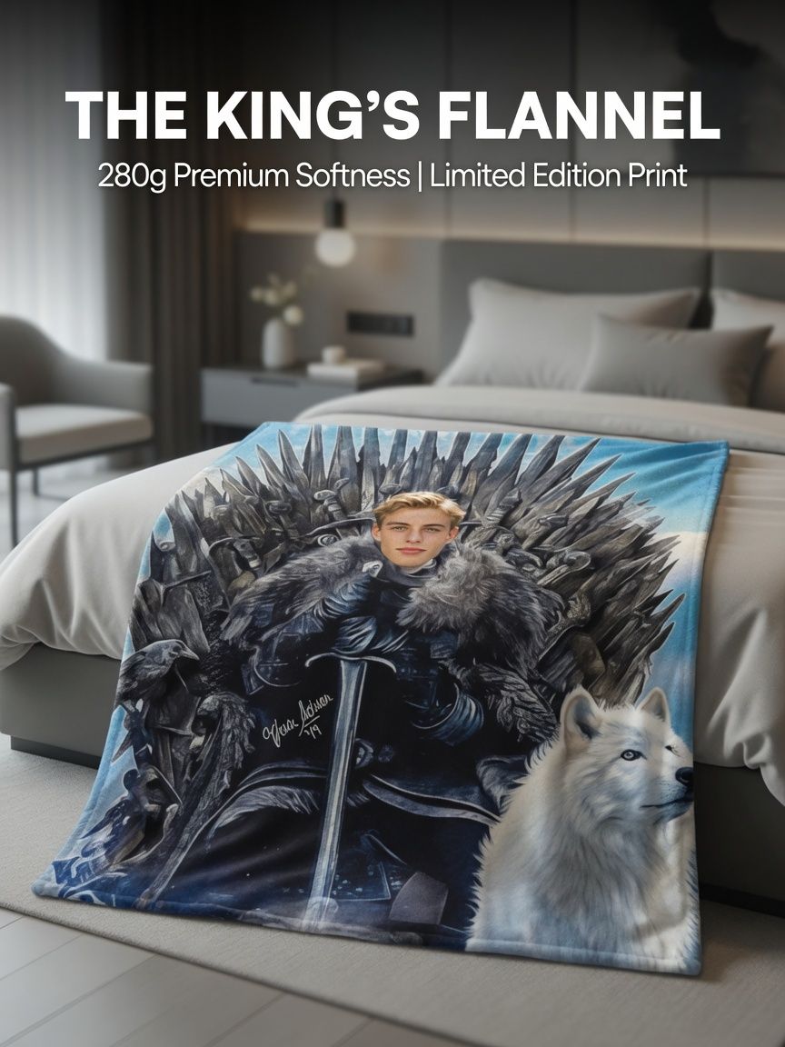 Custom Face Photo Flannel Blanket Personalized Fantasy Warrior Throne Throw Ultra Soft Anti-Pilling Cozy Gift for Couch