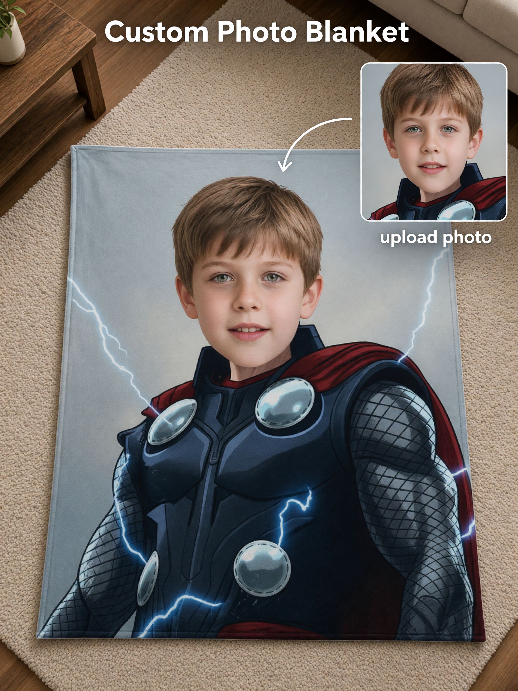 Custom Face Blanket Personalized Superhero Picture Flannel Fleece Throw Soft Anti-Pilling Ideal Keepsake Gift