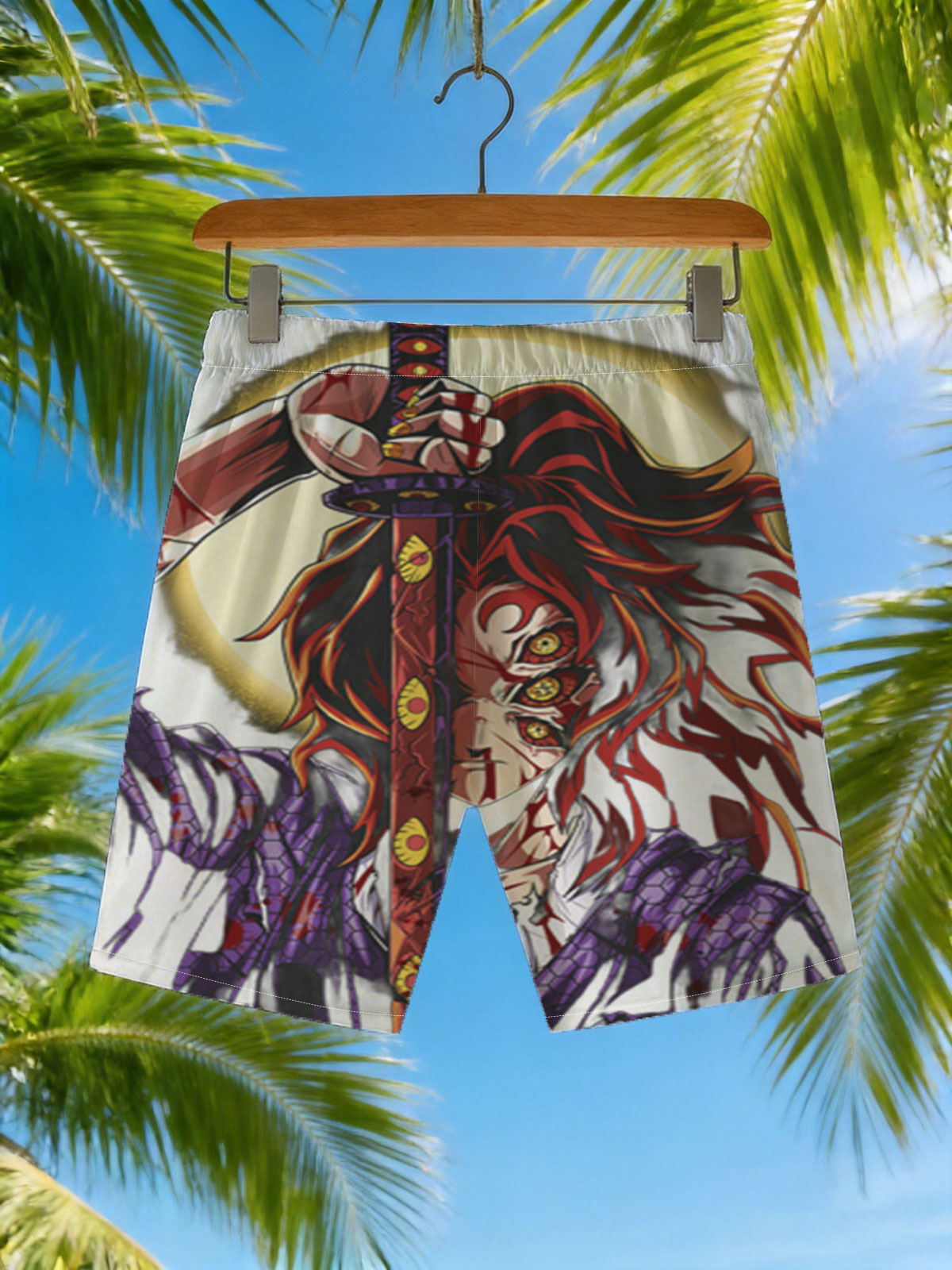Demon Slayer: with Blood-Stained Sword and Fiery Eyes -  Beach shorts