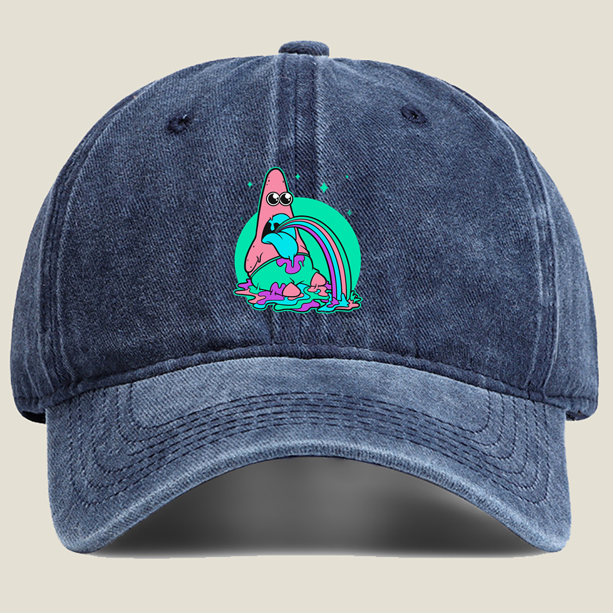 Patrick Star Rainbow Vomit - Washed Denim - Baseball Cap
