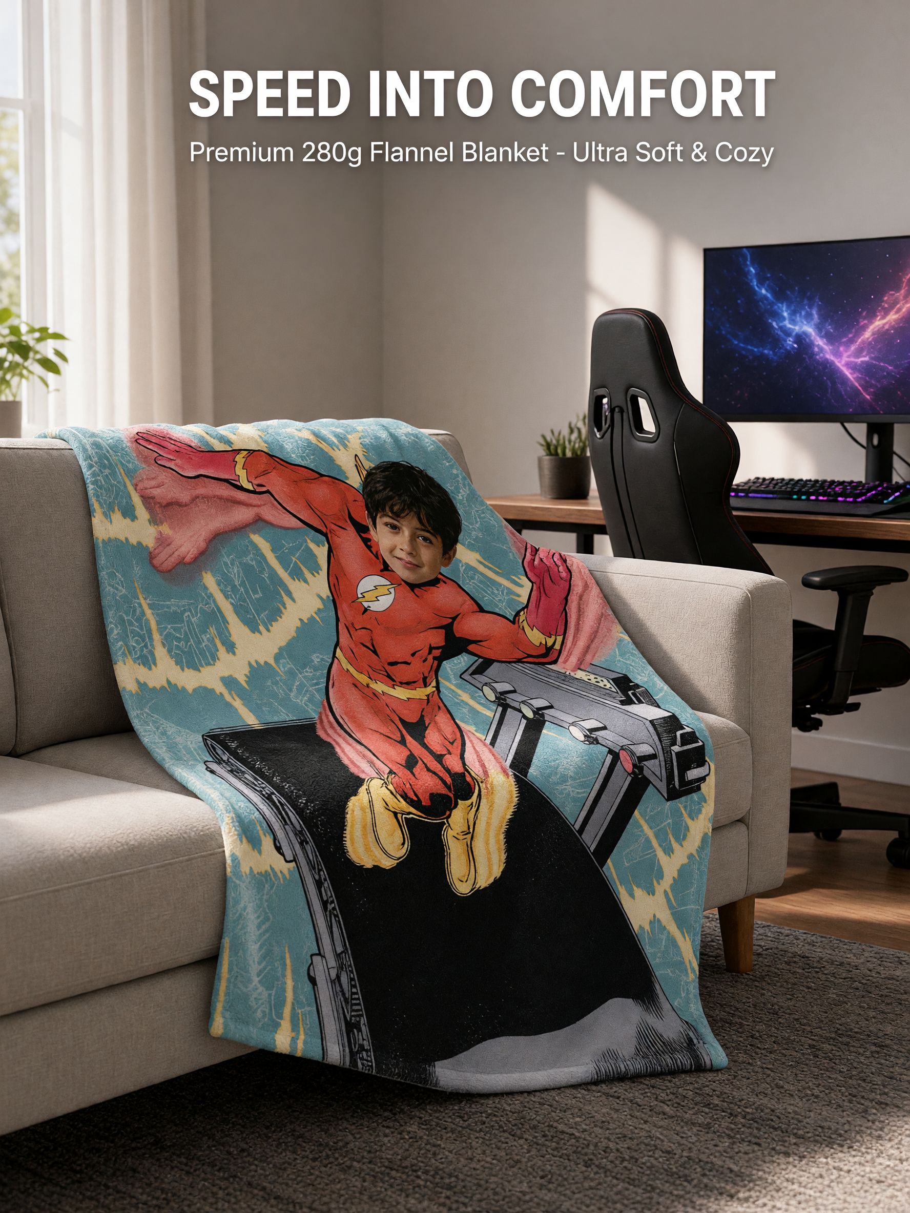 Custom Face Photo Blanket, Personalized Superhero Flannel Throw, Soft Plush Fleece Bed Blanket, Ideal Cozy Gift