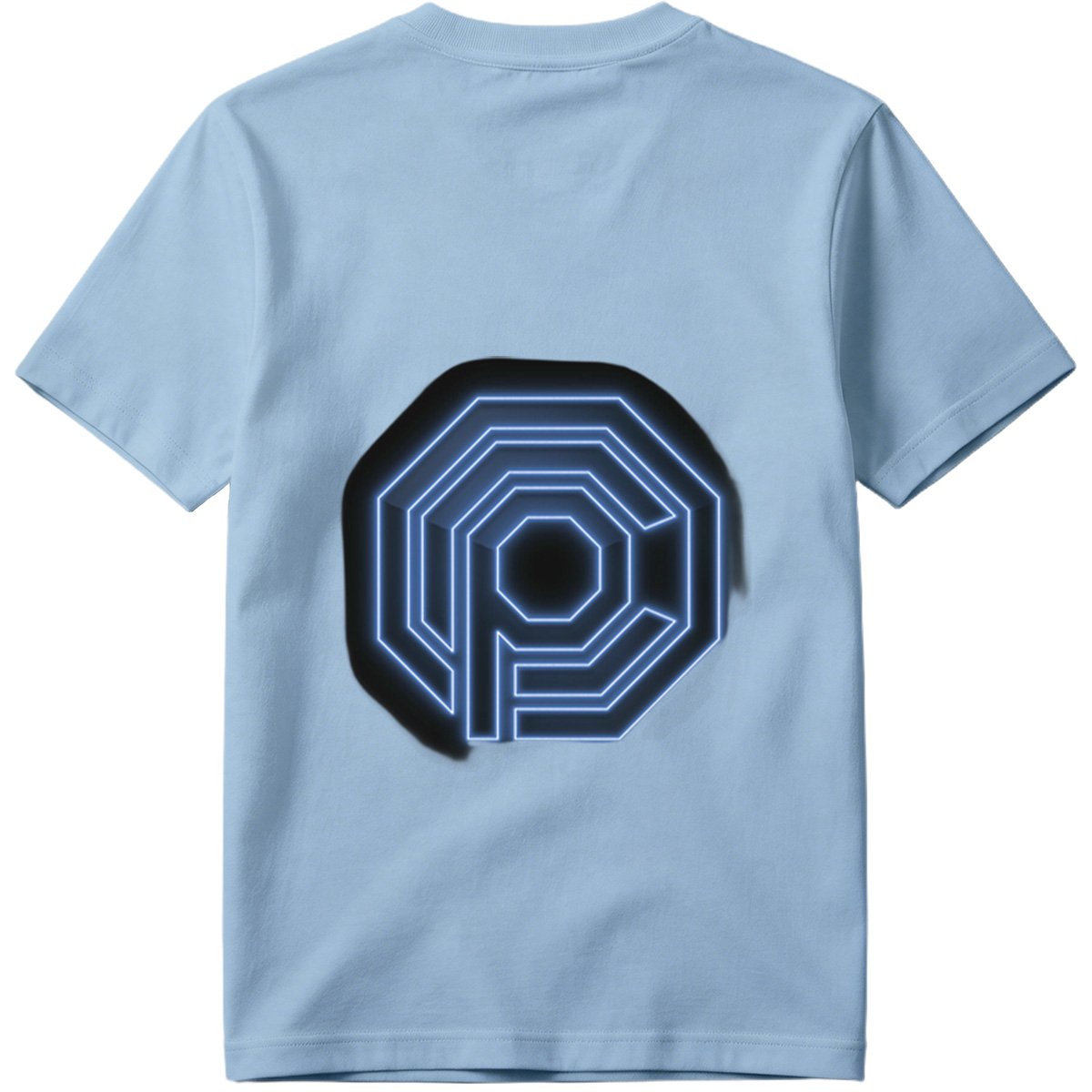 Neon Blue Octagonal Logo with Letter P - Tee