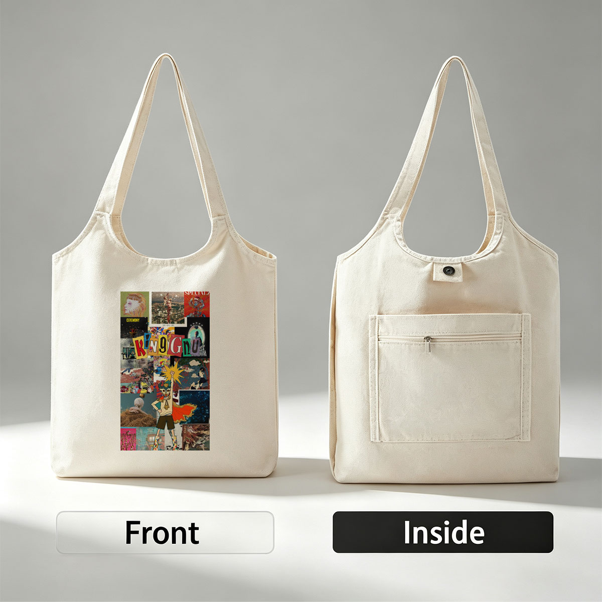 King Gnu Concert Performance with Vibrant Art Collage and Dynamic Character Design - Canvas shoulder bags/