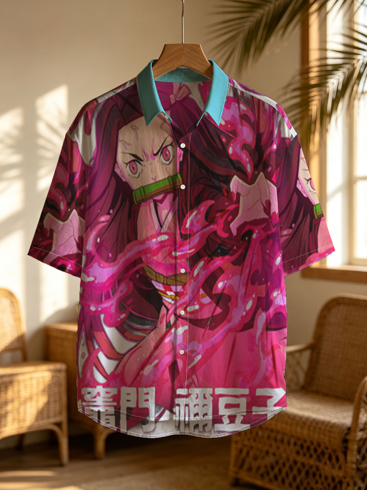 Nezuko Kamado from Demon Slayer: Kimetsu no Yaiba, depicted with intense pink flames and a fierce expression, showcasing her transformation. -  Shirt
