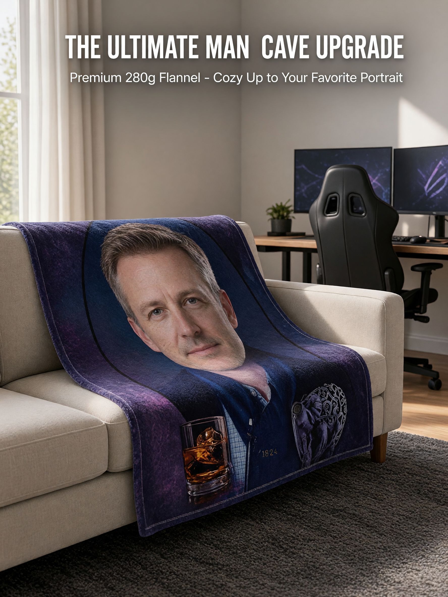 Personalized Custom Photo Face Flannel Blanket Ultra Soft Anti Pilling Throw for Couch Bed Unique Keepsake Gift