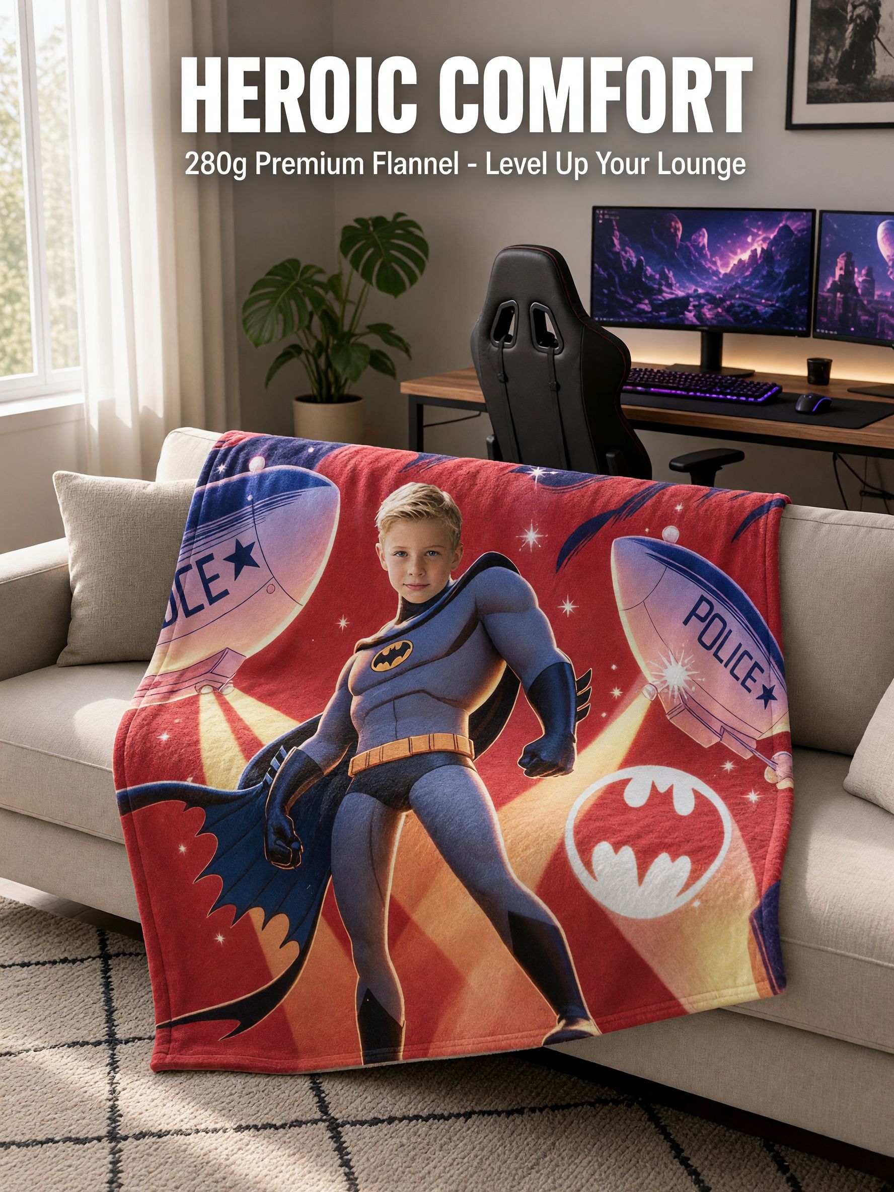 Personalized Superhero Photo Blanket Custom Face Soft Flannel Throw for Kids and Adults Ideal Personalized Gift