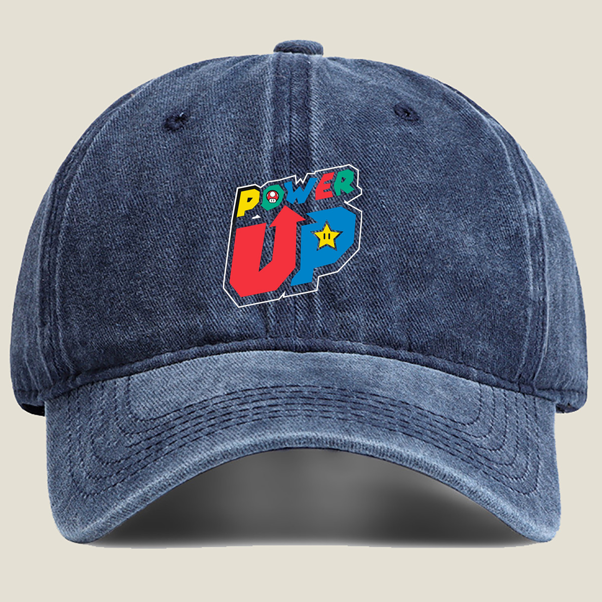 Power Up - Mario & Star - Washed Denim - Baseball Cap
