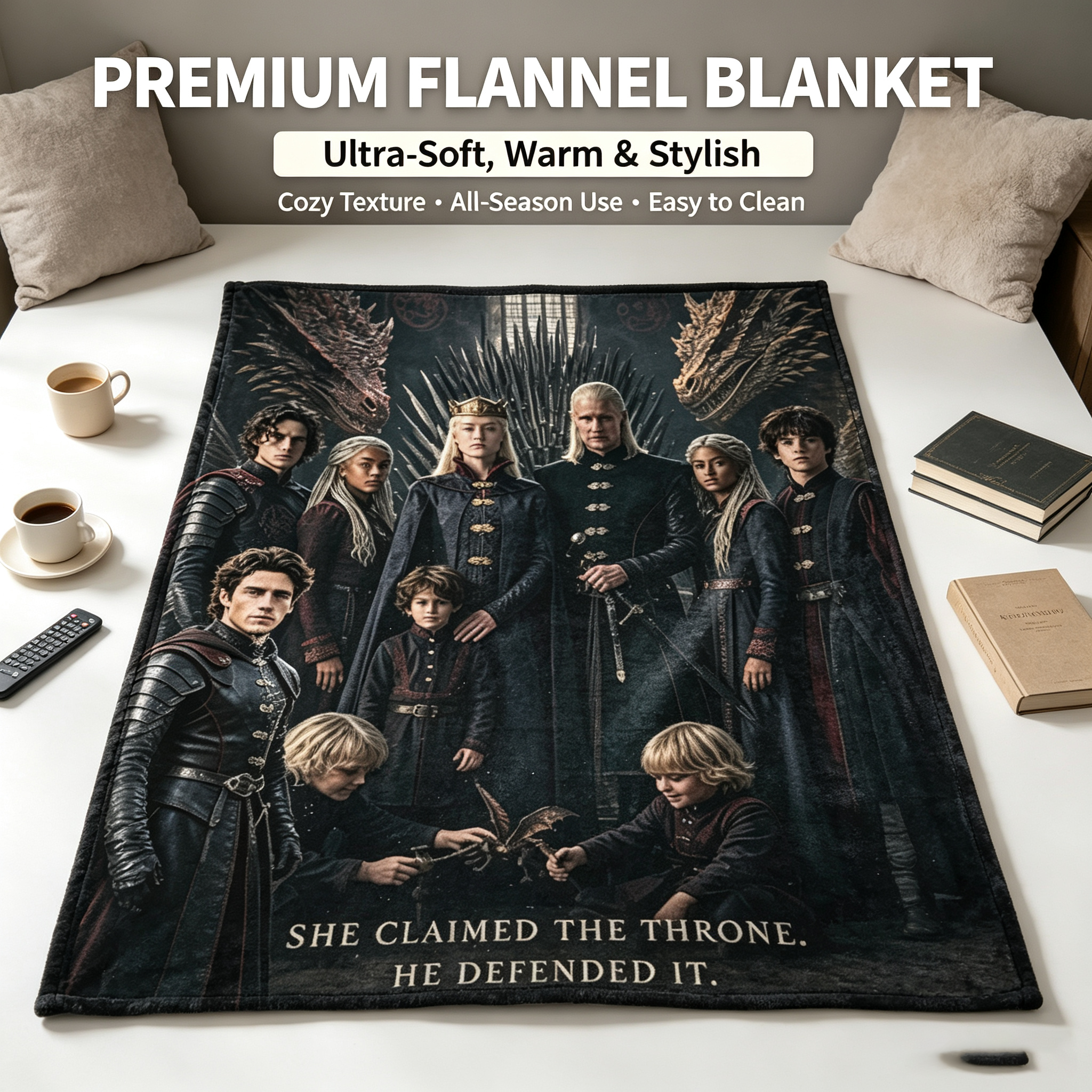 Custom Face Blanket House of the Dragon Flannel Blanket for Fans of Westeros Fantasy Series Perfect Gift for TV Show Lovers and Collectors