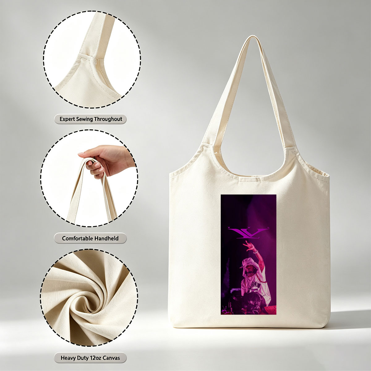 Lil Wayne Live Performance with Purple Lighting and Signature Hand Gesture - Canvas shoulder bags/