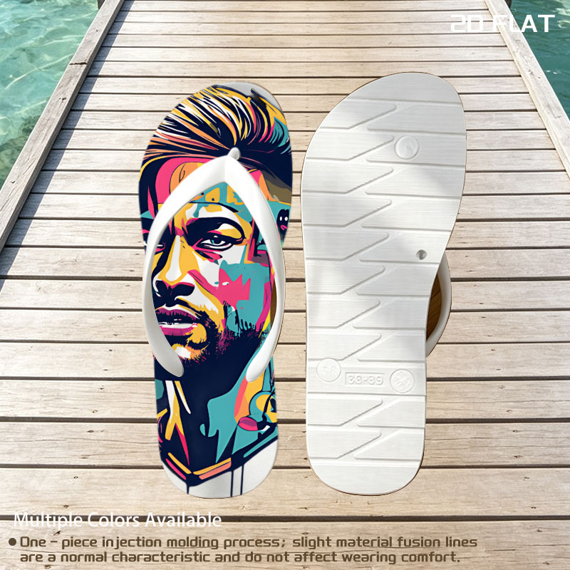 Colorful Abstract Portrait of a Man with Vibrant Patterns and Dynamic Elements -  flip-flops