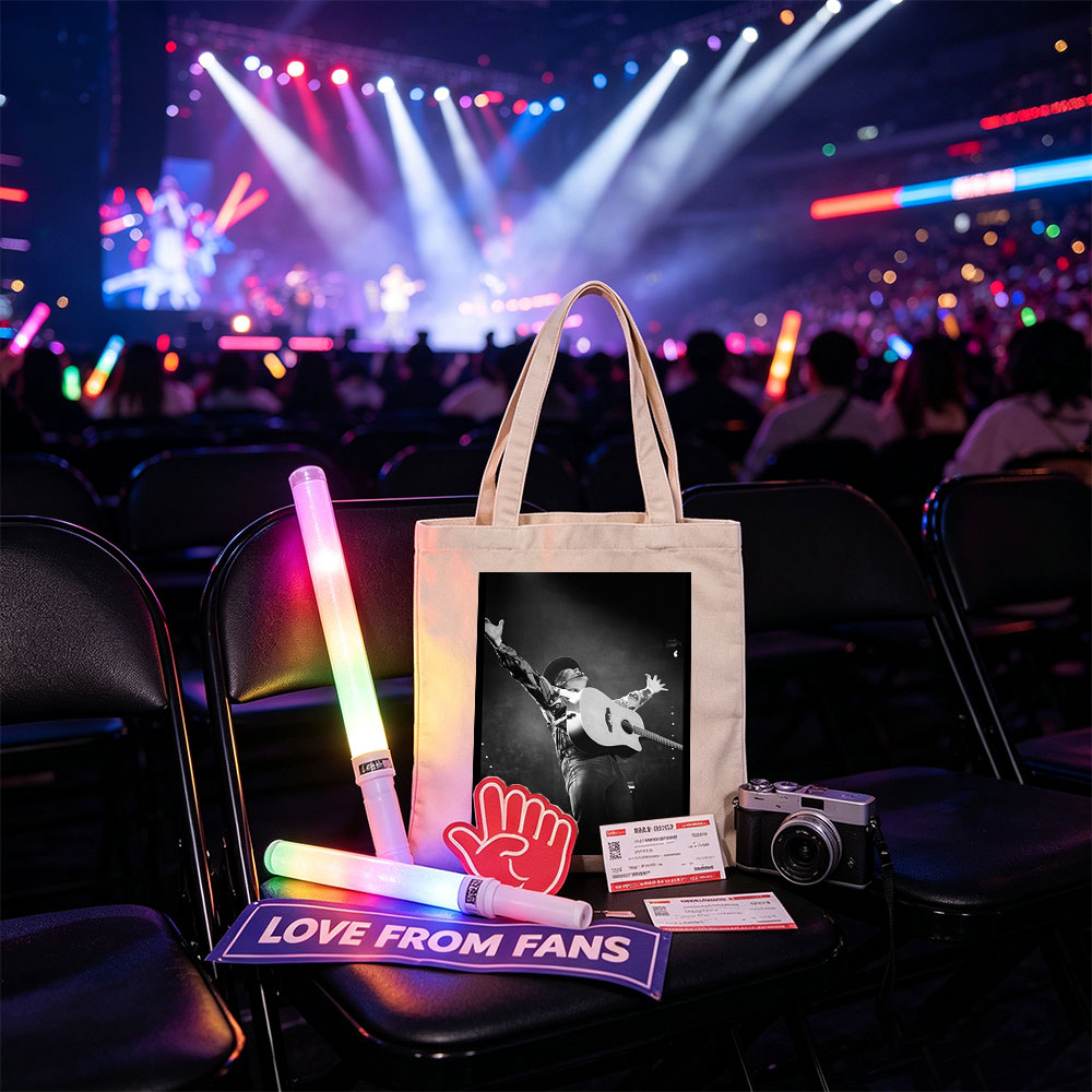 Johnny Cash Performing on Stage with Acoustic Guitar and Arms Raised - Canvas tote bags