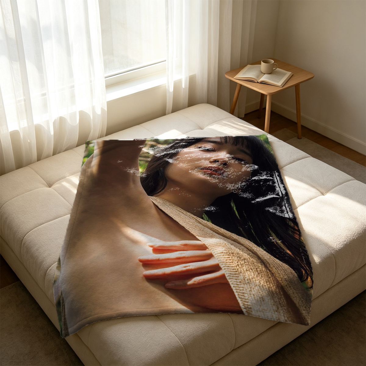 Honey in White Lingerie Dripping Oil on Her Chest - Blanket