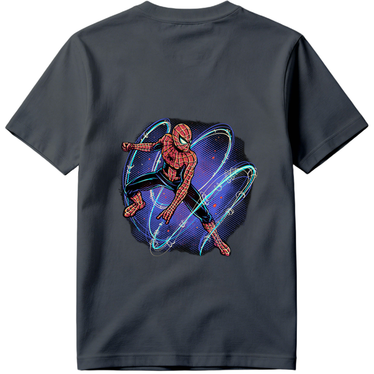Spider-Man in Action with Dynamic Web Swirls - Tee