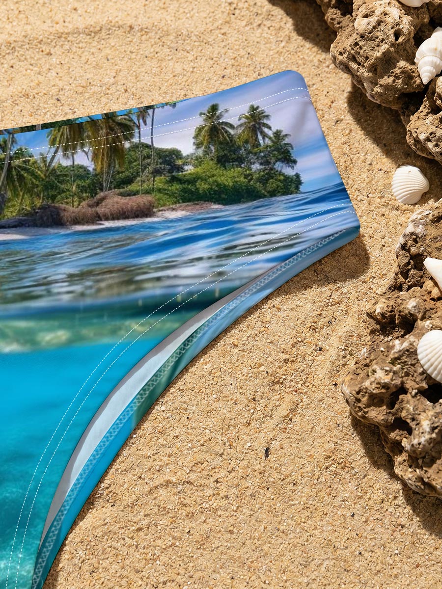 Tropical Island with Palm Trees and Crystal Clear Waters -  Men's swim trunks