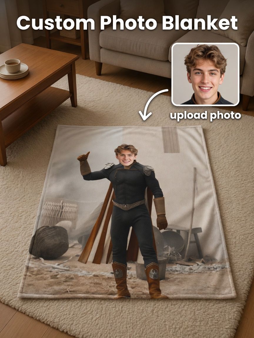 Custom Face Photo Flannel Blanket Personalized Superhero Fleece Throw Soft Anti-Pilling Cozy Bed Couch Gift