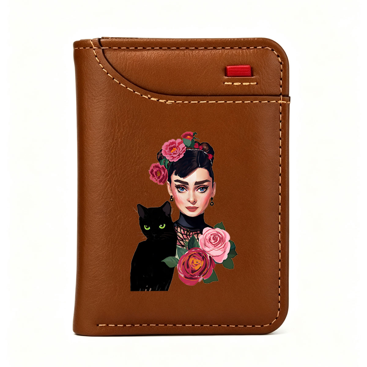 Audrey Hepburn with Roses and Black Cat - Vertical Style Wallet