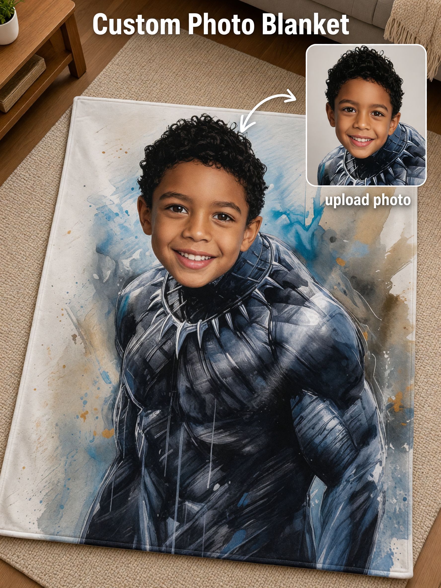 Custom Photo Superhero Blanket Personalized Face Portrait Fleece Throw Soft Flannel Bed Couch Keepsake Gift for Kids