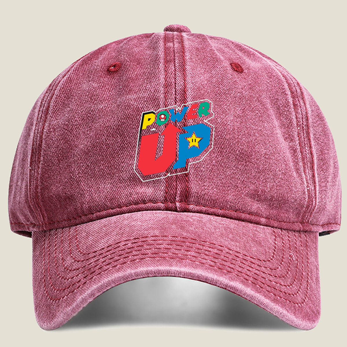 Power Up - Mario & Star - Washed Denim - Baseball Cap