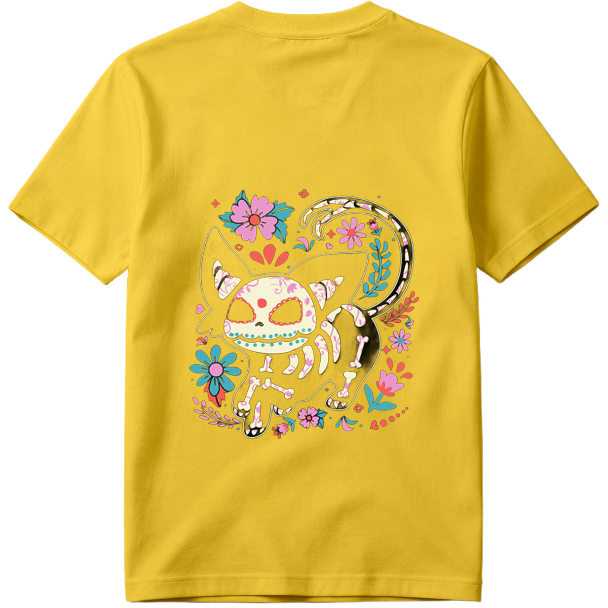 Day of the Dead Cat: Sugar Skull Feline with Floral Design - Tee
