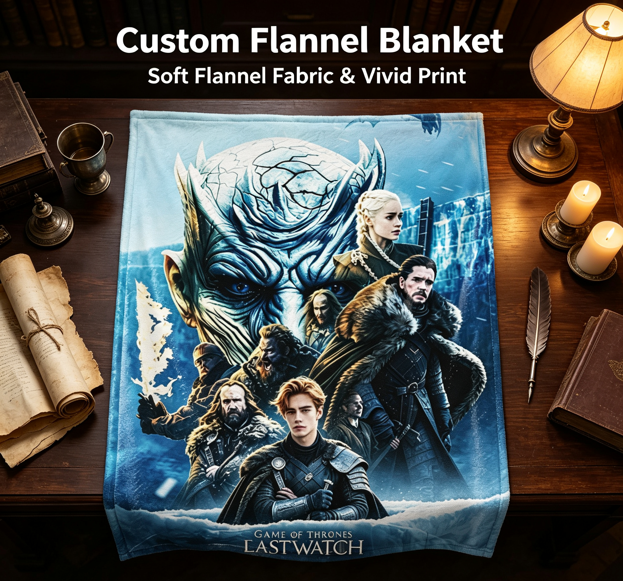 Custom Face Blanket Game of Thrones Eastwatch Flannel Blanket for Couch, Bed, or Travel - Perfect Gift for Fans and Collectors