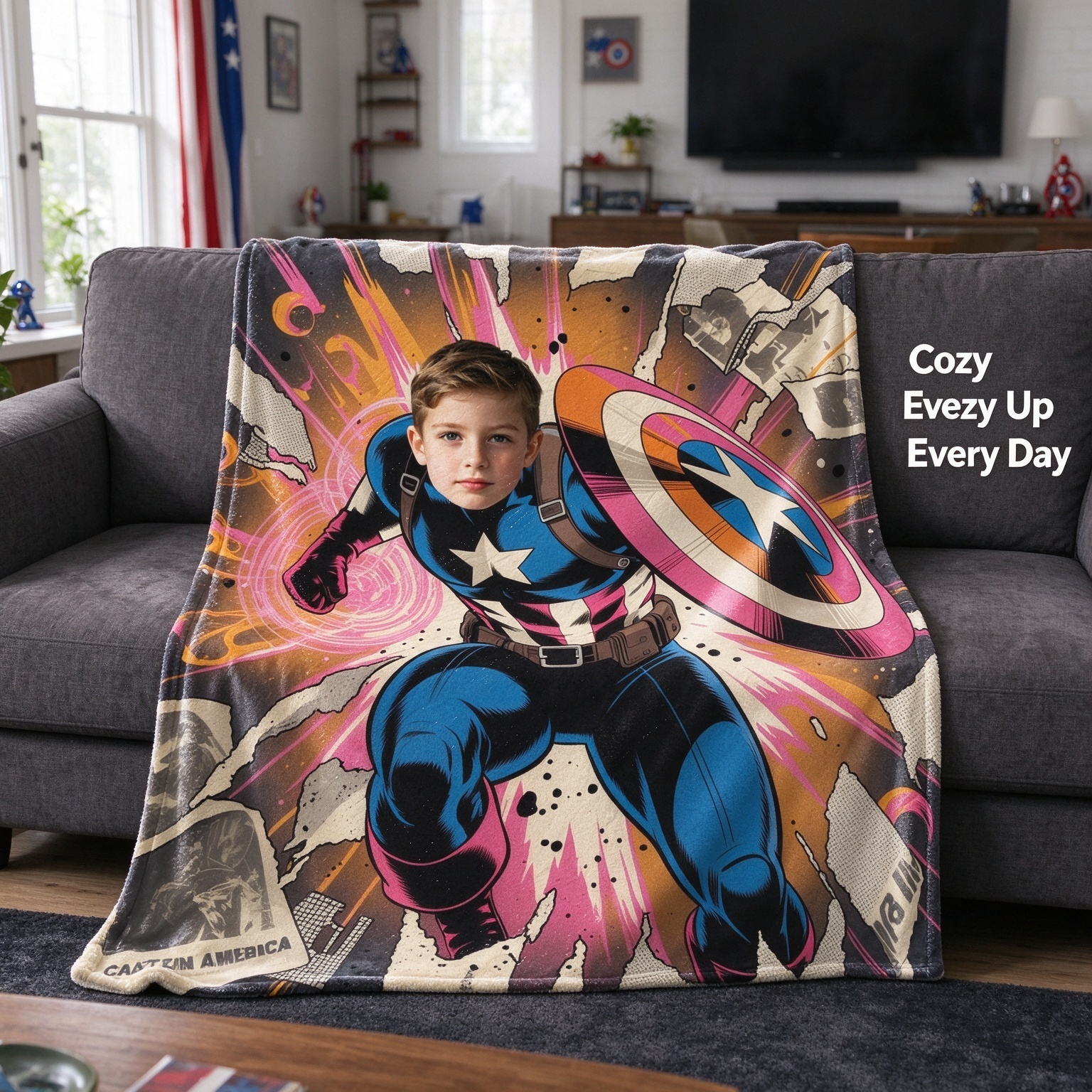 Custom Photo Superhero Blanket, Ultra Soft Flannel Comic Art Throw, Anti-Pilling Cozy Fleece Ideal Personalized Gift