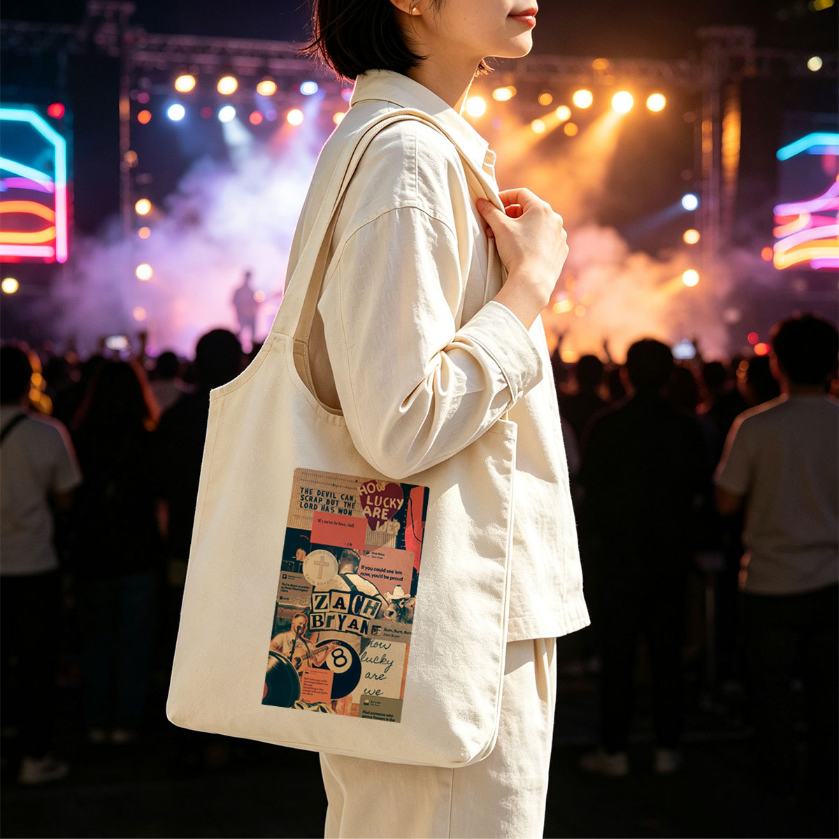 Zach Bryan Collage Featuring Lyrics, Music, and Country Themes - Canvas shoulder bags/