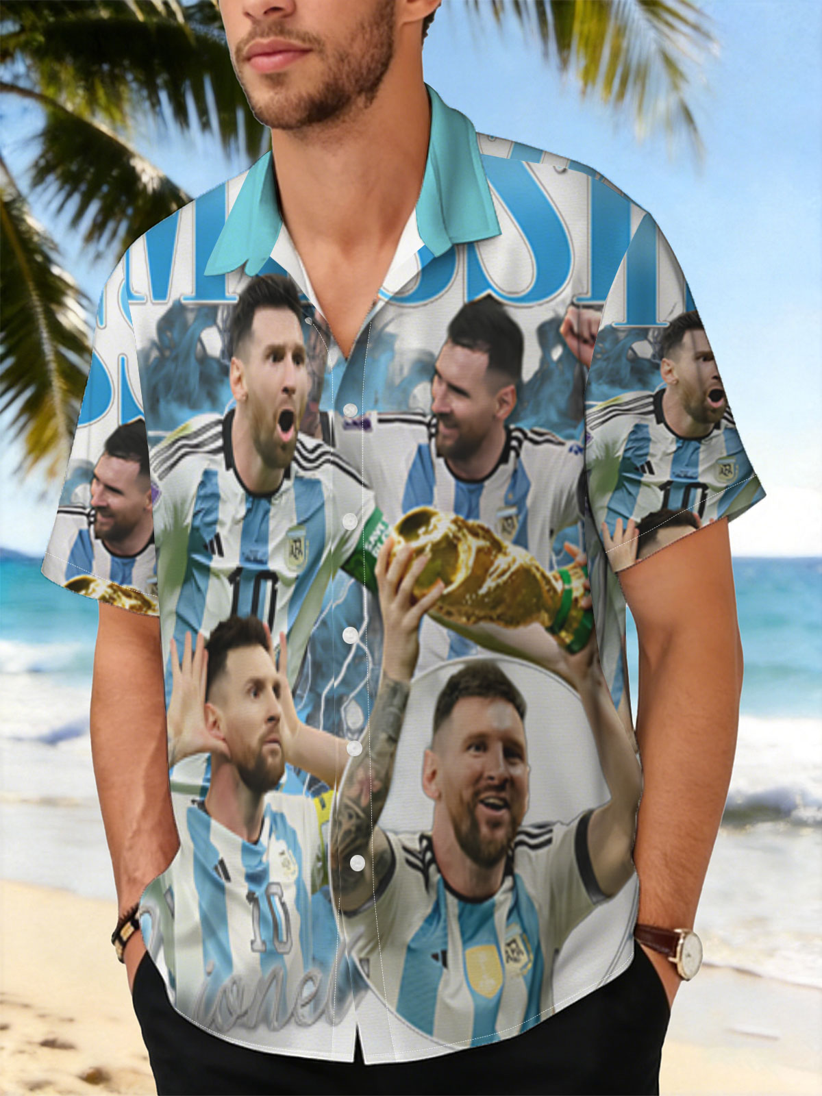 Lionel Messi Celebrates Argentina's Victory with the World Cup Trophy -  Shirt
