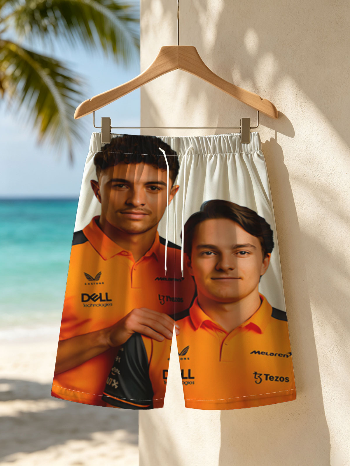 McLaren F1 Drivers in Team Polos, Featuring Dell and Tezos Sponsorship -  Beach shorts