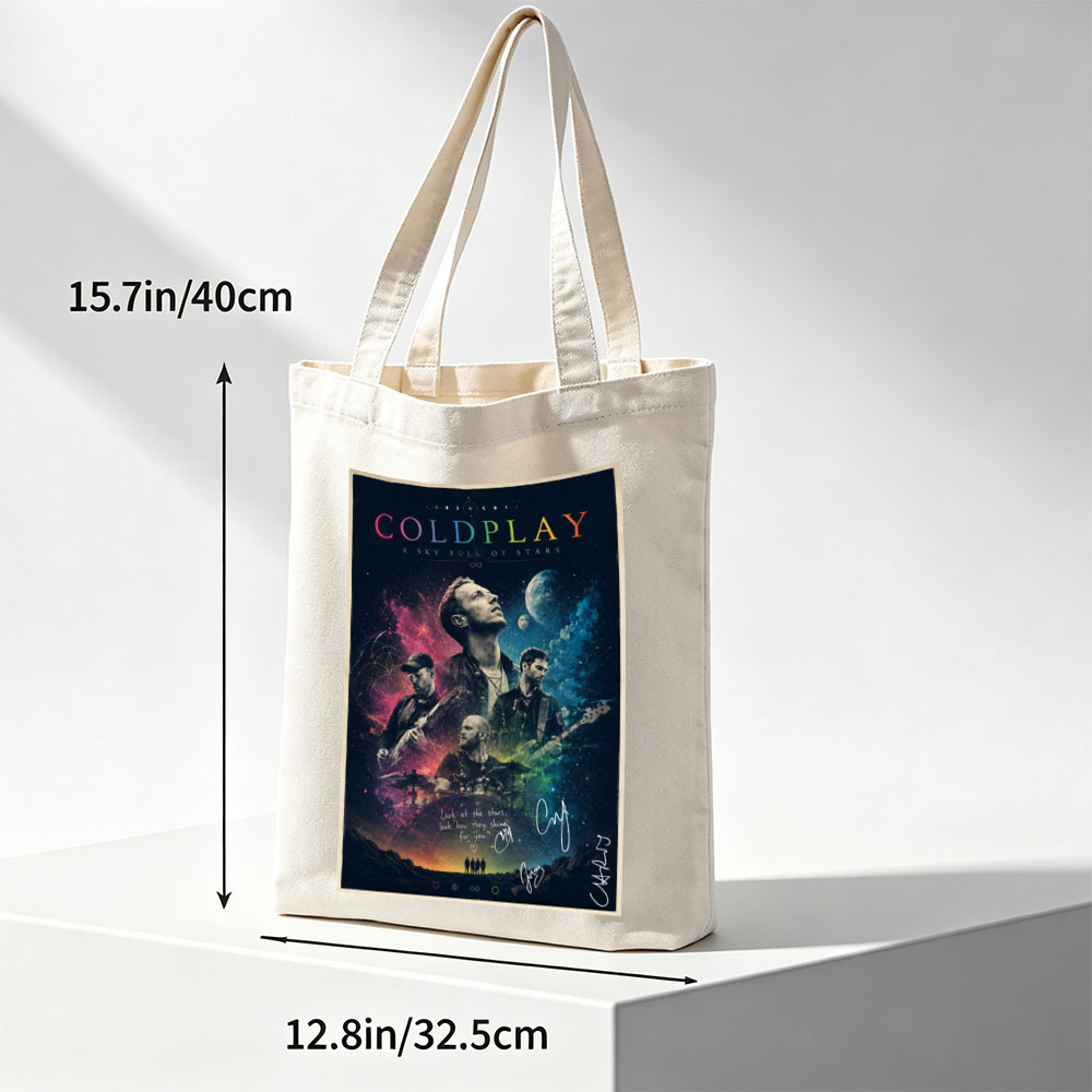 Coldplay Band in Cosmic Scene with Stars and Planets Background Poster - Canvas tote bags