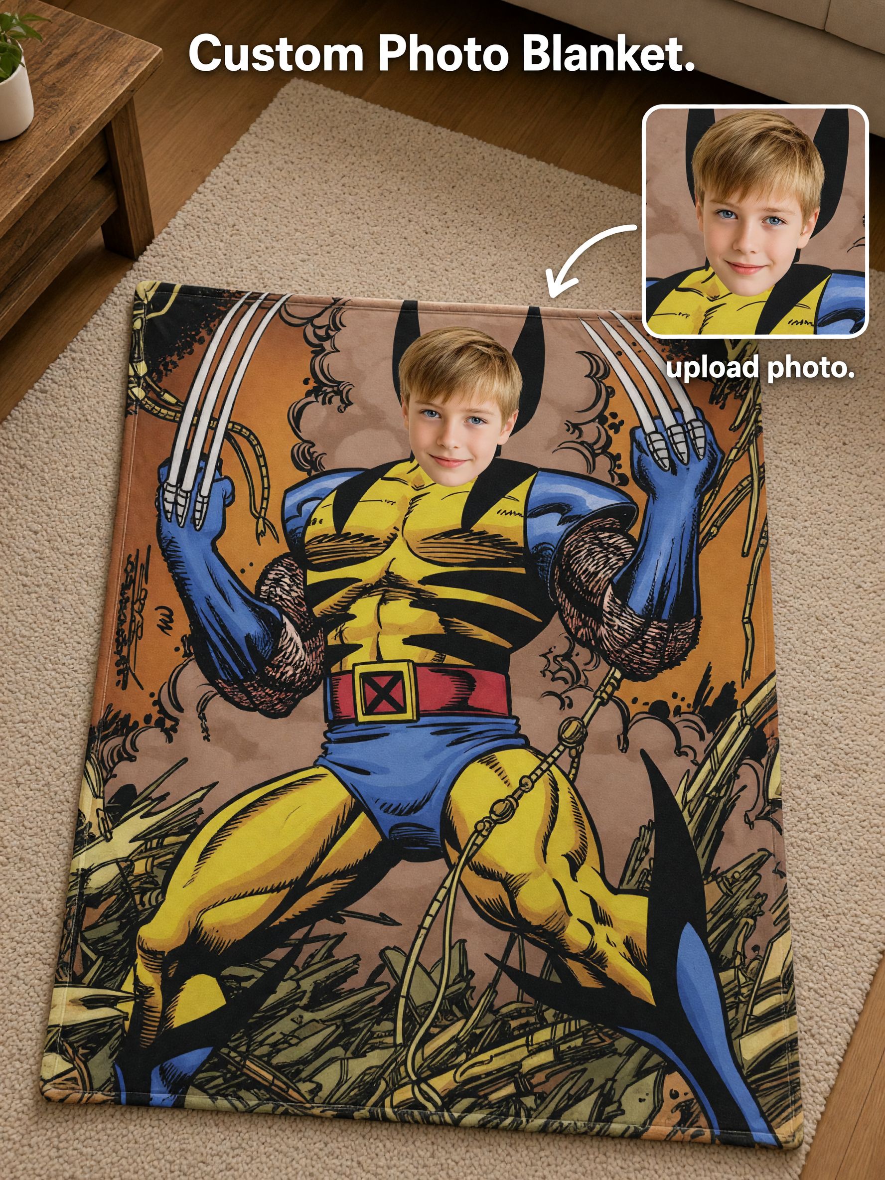 Personalized Face Superhero Throw Blanket Ultra Soft Flannel Comic Art Fleece Custom Photo Cozy Bedding Gift